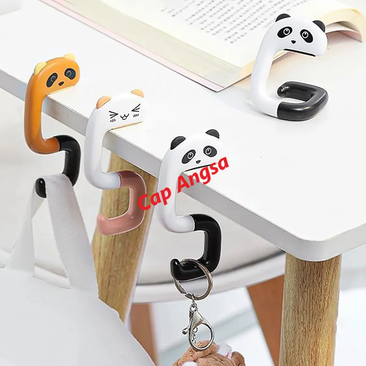 [CAP ANGSA] Handbag Hook Lipat | Cantolan Kait Tas Meja Portable Non Slip | Gantungan purse/backpack/helm/kunci hemat space | Bentuk kartun lucu multicolor | Kuat & stabil, bahan ABS tebal | Mini travel friendly | Ukuran folded 72x51x11mm | Box
