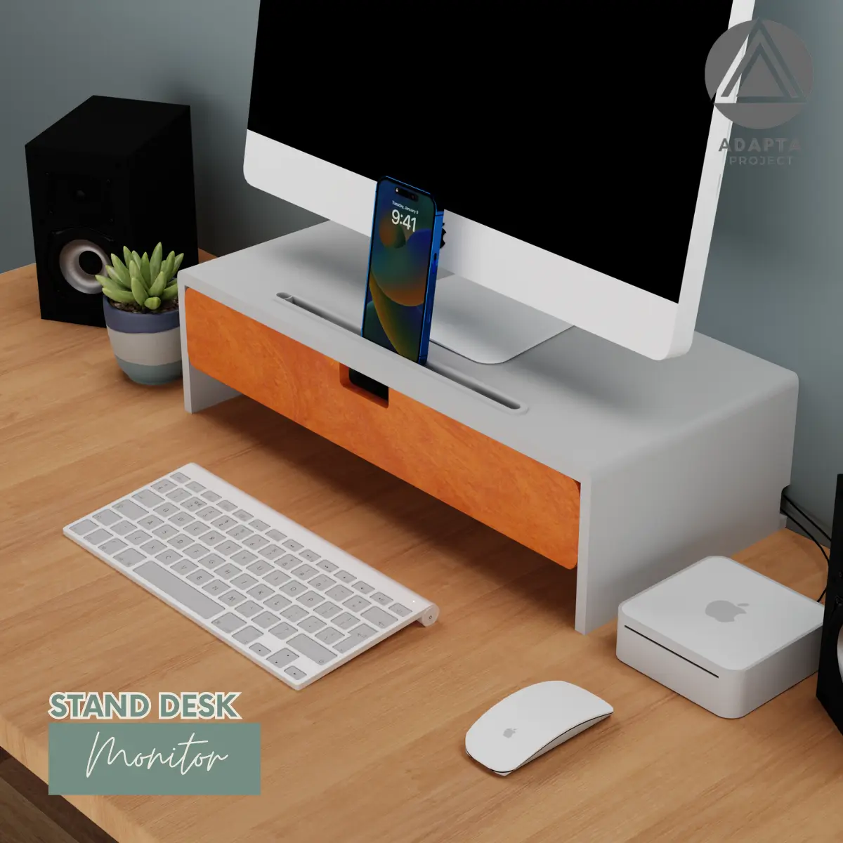 Monitor Stand Desk Riser dengan Holder HP/Tablet -  Meja Monitor PC