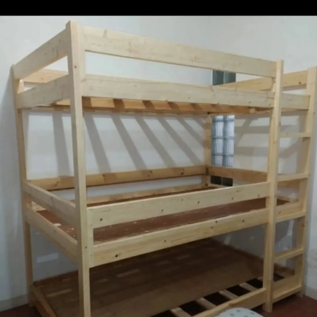 tempat tidur 3susun solid kayu jati Belanda vinising natural glossy