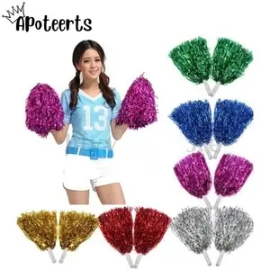 Pompom Cheerleader Pom Pom Rumbai Foil Warna Warni Gagang Stik Panjang