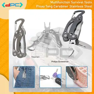 Multifunction Survival Tool Tang - Carabiner - Knife Stainless Steel