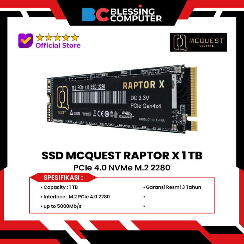 SSD MCQUEST RAPTOR X 1TB PCIe 4.0 NVMe M.2 2280 - Shop | Tokopedia