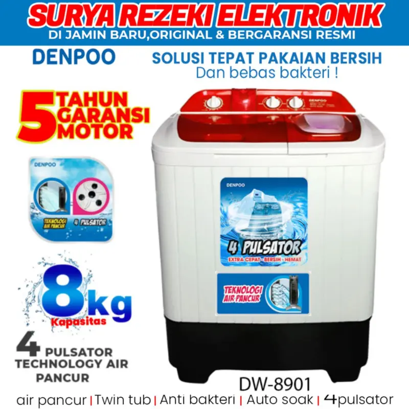MESIN CUCI 2 TABUNG DENPOO DW 801 ( 8KG ) 2