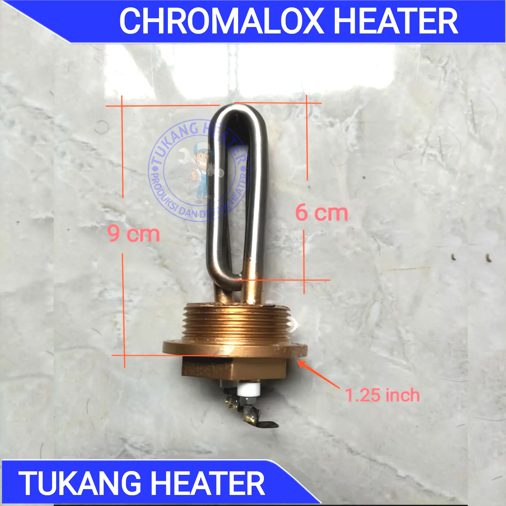 Heater Chromalox Ø pipa 8 mm x P 9 cm x 230 V x 1200 W x Drat 1.25"