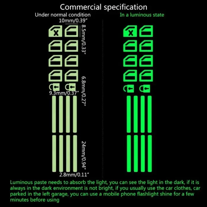 Stiker Panel Tombol Jendela Pintu Mobil Glow in Dark Luminous