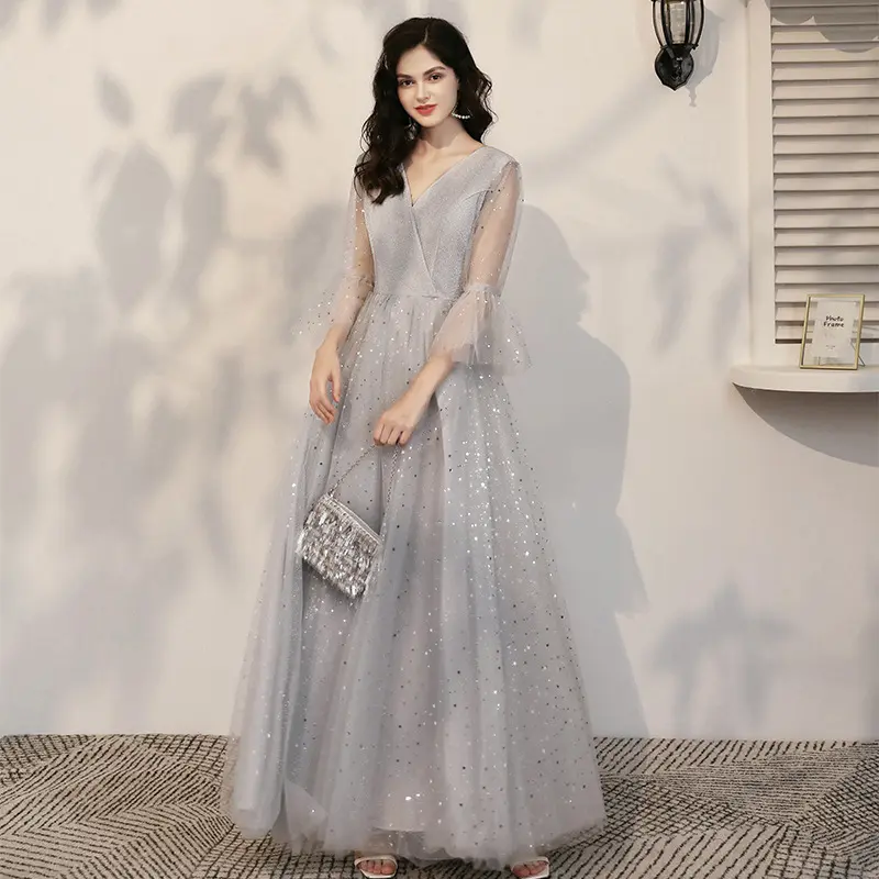 WED Gaun Bridesmaid Gaun Pengirin Pengantin Pernikahan Warna Abu Short 1