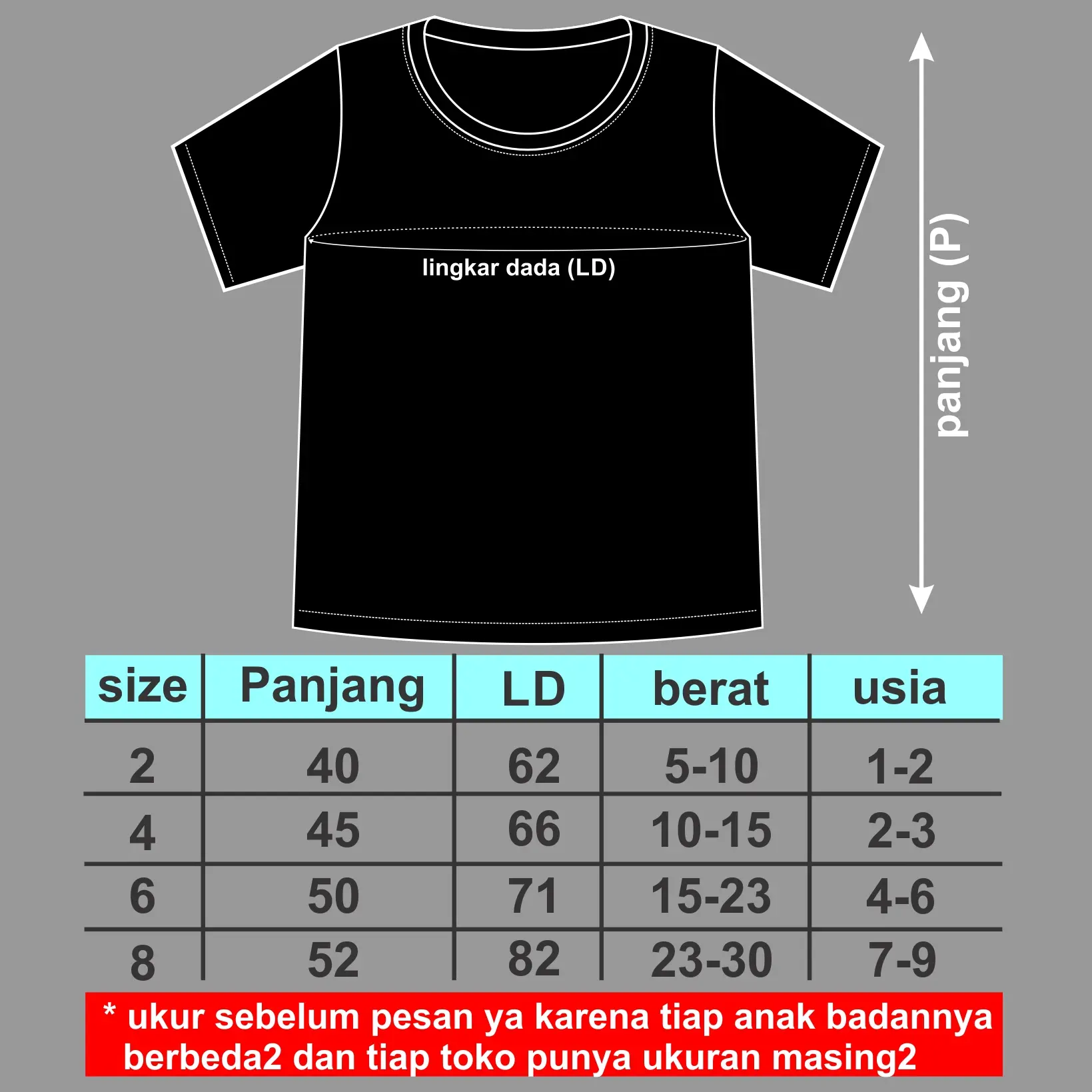 baju kaos anak laki laki perempuan hitam polos bahan katun combed