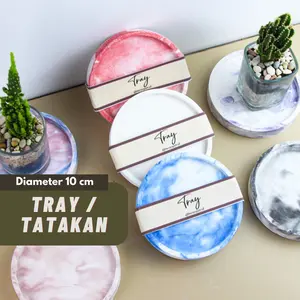 Tatakan / Tray Bulat D.10 cm - Serbaguna -Warna Marble / putih polos