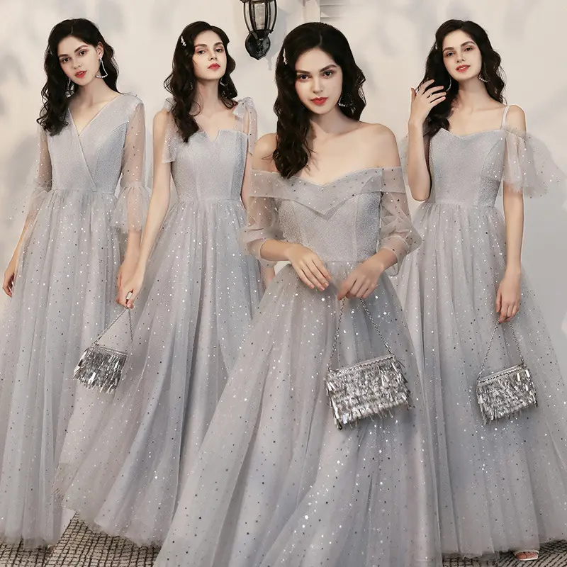WED Gaun Bridesmaid Gaun Pengirin Pengantin Pernikahan Warna Abu Short 3