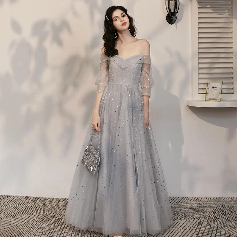 WED Gaun Bridesmaid Gaun Pengirin Pengantin Pernikahan Warna Abu Short 4