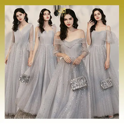 WED Gaun Bridesmaid Gaun Pengirin Pengantin Pernikahan Warna Abu Short 0