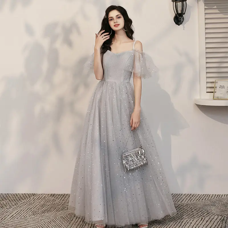 WED Gaun Bridesmaid Gaun Pengirin Pengantin Pernikahan Warna Abu Short 2