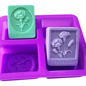 Cetakan Sabun Kotak Motif Bunga Setangkai Ukuran 7 x 5.5 x 2.8