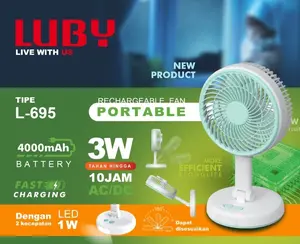 Kipas Emergency + Lampu Luby L-695 | L-695 Kipas Meja Portable