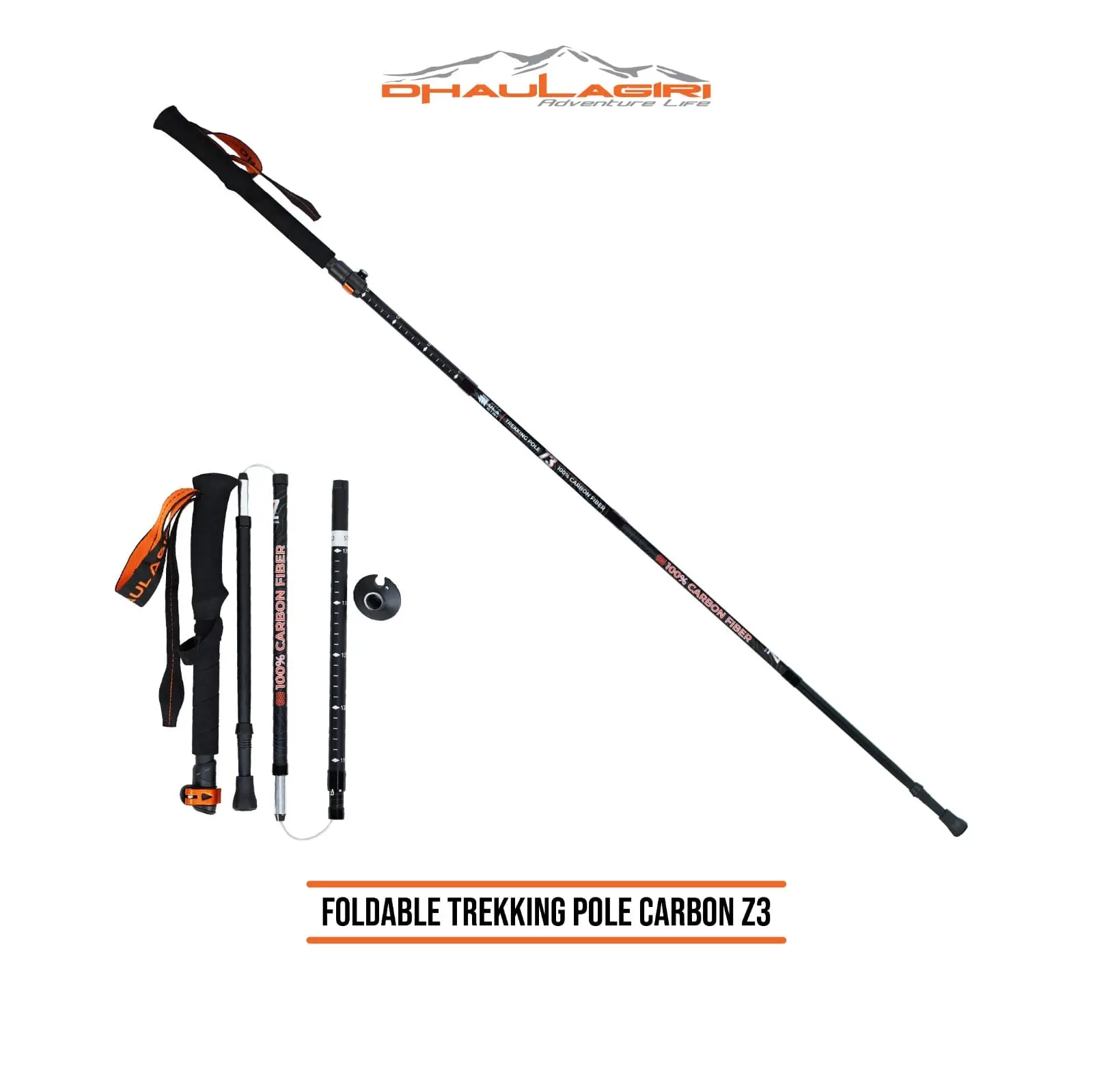 Dhaulagiri - Trekking Pole - Trekking Pole Carbon Z3 - Tongkat Jalan Tongkat Trekking Tongkat Gunung Lipat Bahan Carbon Kuat dan Ringan