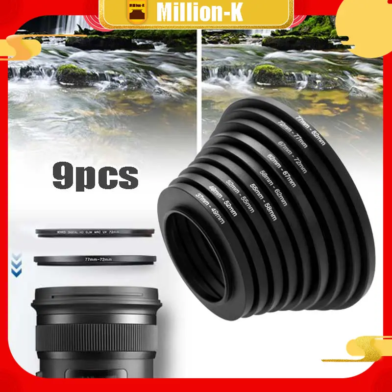 Lens Filter Adapter Ring 9 In 1 Step Down Ring Set 37 - 82 Mm