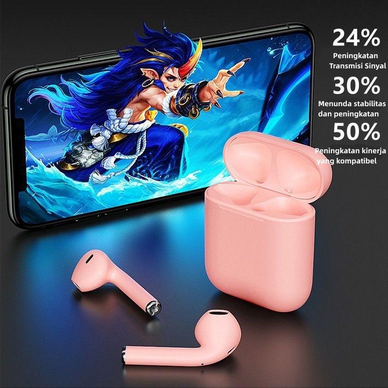 HEADSET BLUETOOTH INPODS WIRELESS i12 EARPHONE TWS  i7s BLUETOOTH 5.0 Green Pink 1