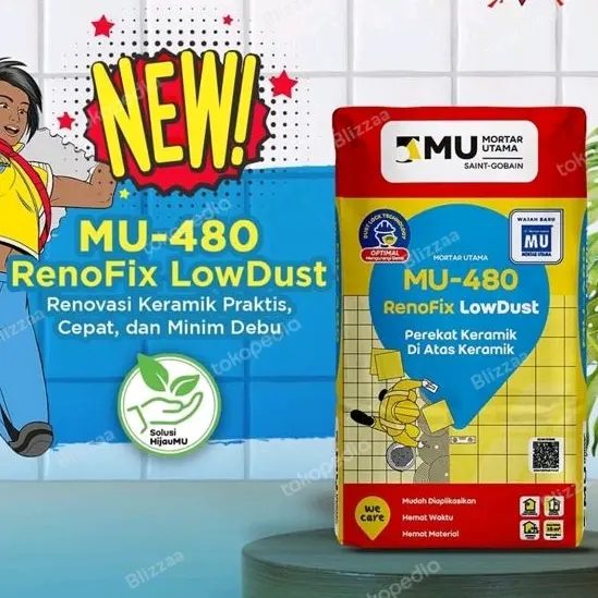 Mortar Utama MU 480 Perekat Keramik diatas keramik RenoFix MU480 -25kg