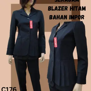 C176 Seragam  blazer jas wanita warna hitam setelan  celana bhn impor