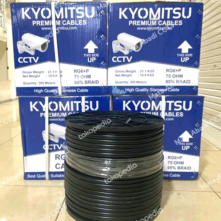 Kabel CCTV Coxial RG6 Power Kyomitsu 300 meter warna hitam