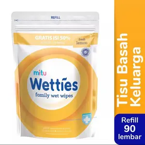 Mitu Wetties Family Wet Wipes Refill 90 Lembar Lemon Segar Tisu Basah Keluarga Dengan Isi 50% Gratis