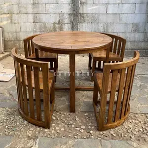 Set Kursi Makan Bundar 4 Kursi Kayu Jati, Set Meja Makan Cafe Murah