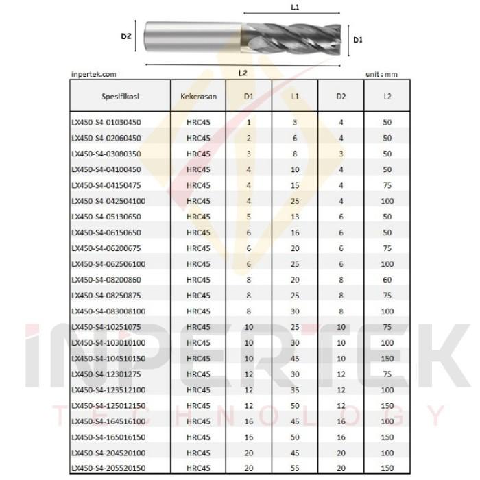 Endmill 14 4F LEXEES End Mill Carbide HRC45 Pisau Cutter Milling 14mm X 100L
