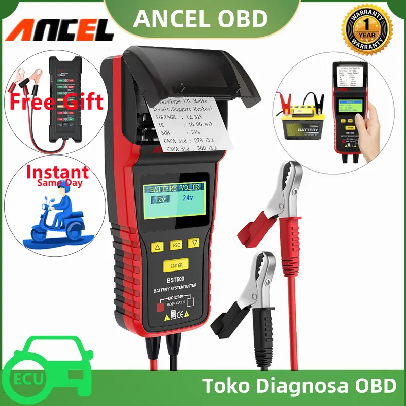 Ancel BST500 12V/24V Penguji Baterai Mobil dengan Printer Termal