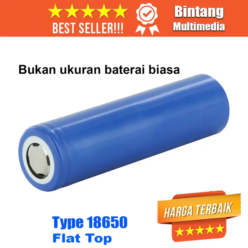 Baterai Cas 18650 Real 1200 mAh Flat Top Baterei Senter Batrei Batre 3