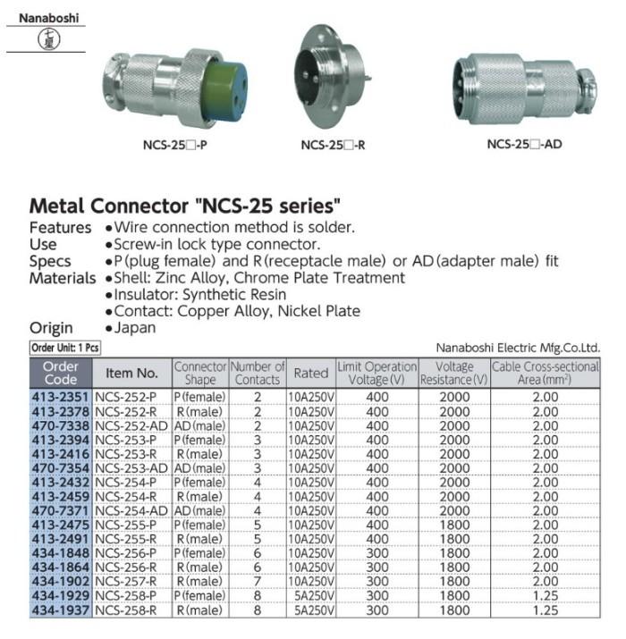 Metal Connector NCS25 Series 3pole R NANABOSHI NCS253R Shop