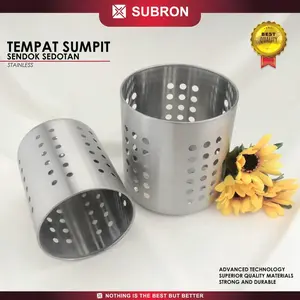 Tempat Sumpit Sendok Garpu Restoran Bulat Stainless Steel Merk Subron