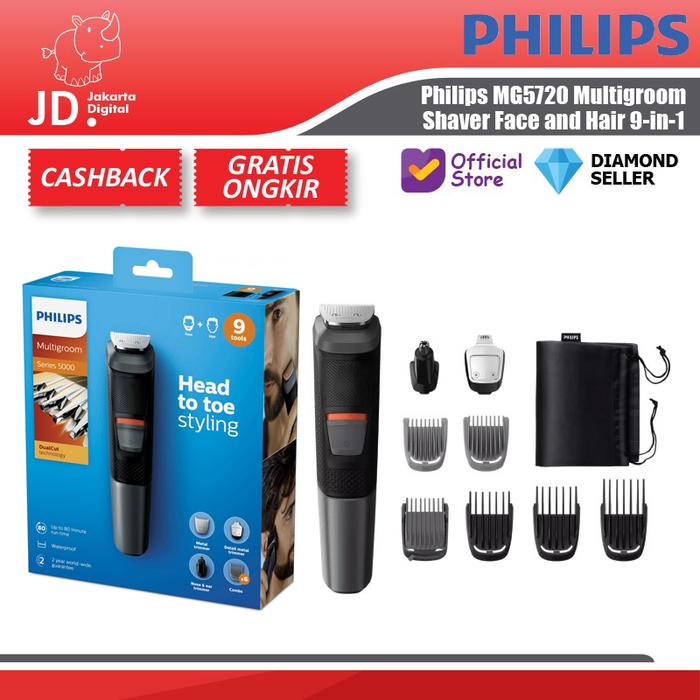 Gambar Philips MG5720 Multigroom Shaver Face and Hair 9-in-1 - Alat Cukur dari Jakarta Digital 8 Kota Administrasi Jakarta Pusat Tokopedia