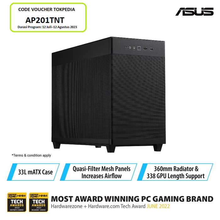 Gambar ASUS Prime AP201 Mesh Micro ATX Case - Black dari ASUS COMPONENT Kota Administrasi Jakarta Pusat Tokopedia