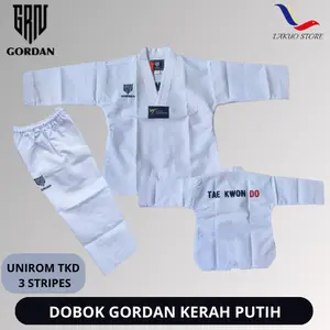 DOBOK GORDAN 3 STRIPES / SERAGAM TAEKWONDO KERAH PUTIH