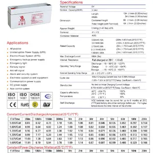 Baterai VRLA AGM Voz 6V 3.3AH Baterai Timbangan