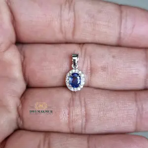 Certified,Elegant,Blue Sapphire White Gold Diamond Pendant (2022003)