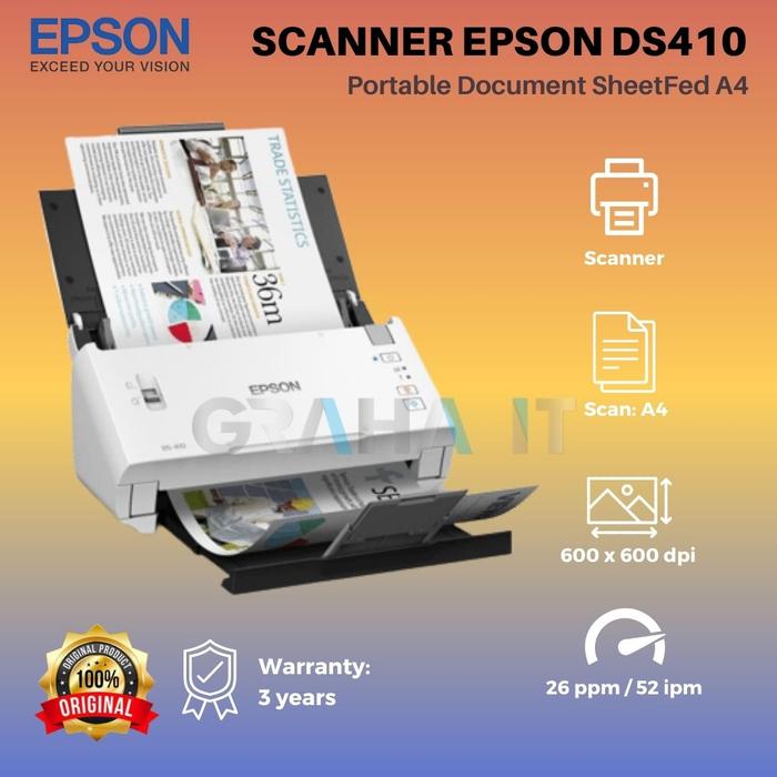 Gambar Scanner Epson Workforce DS 410 DS410 Duplex ADF A4 DS 410 Scaner dari Graha IT Kota Surabaya Tokopedia