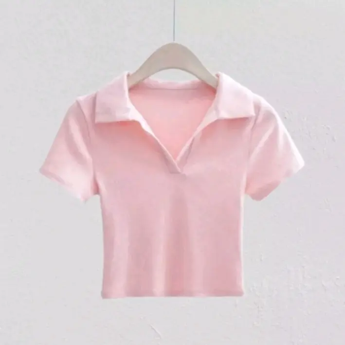 Kaos crop top kerah v Crop tee Korea leher v masa kini