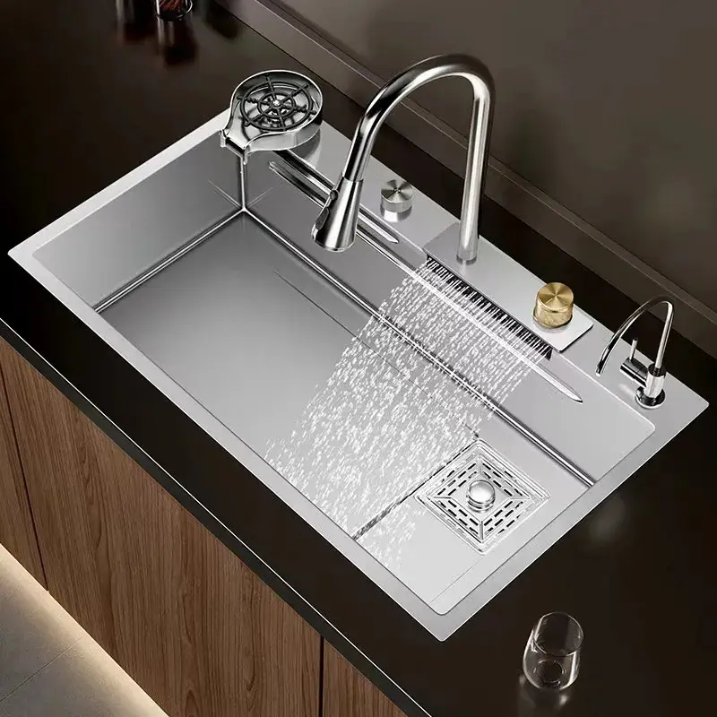 KITCHEN SINK LUXURY 7545 STAINLESS LENGKAP KRAN WATER FALL