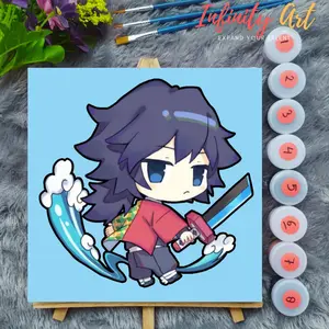 Paint by Number Anime Demon Slayer Kimetsu no Yaiba Hashira Giyu Tokito Koucho Rengoku Tengen Sanemi Mitsuri - DIY Kit Melukis Kanvas 20x20 cm Lengkap Frame - Siap Lukis / Canvas Painting Kit