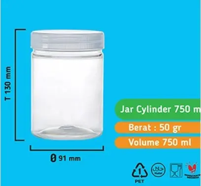 Toples Plastik Cylinder Jar Kue Kering Permen 750 Ml Tutup Alumunium 1
