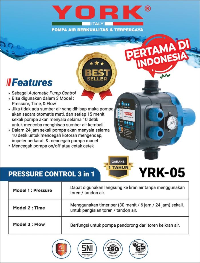 Gambar Otomatis Pompa Air Automatic Pressure Control York YRK - 05 dari Pompa York Official Kota Tangerang Tokopedia