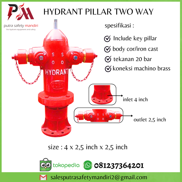 Gambar FIRE HYDRANT PILLAR TWO WAY TERMINAL AIR PEMADAM DUA ARAH 4x2,5"x2,5" dari Putra safety mandiri 2 Kota Administrasi Jakarta Utara Tokopedia