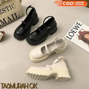 Sepatu Kulit Wanita Leather Boots Shoes Premium Wedges 6cm Ankle Strap