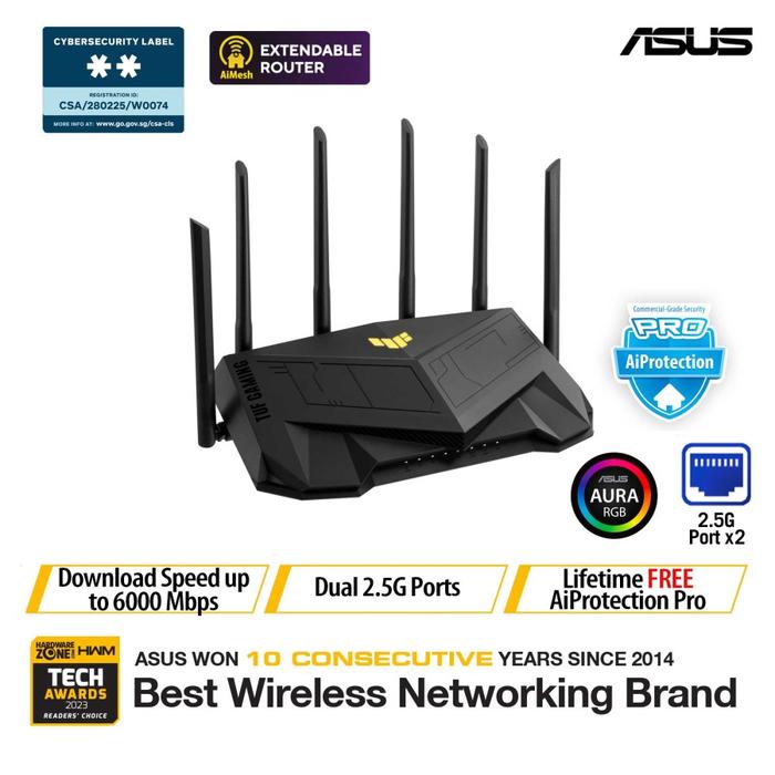 Gambar ASUS TUF AX6000 Dual Band WiFi 6 Gaming Router with AiMesh dari JnJ Online Kota Administrasi Jakarta Pusat Tokopedia