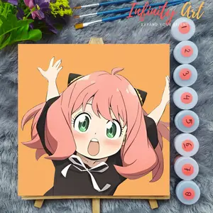 Paint by Number Anime Spy x Family Anya Forger - DIY Kit Melukis Kanvas 20x20 cm Lengkap Frame - Siap Lukis / Canvas Painting Kit