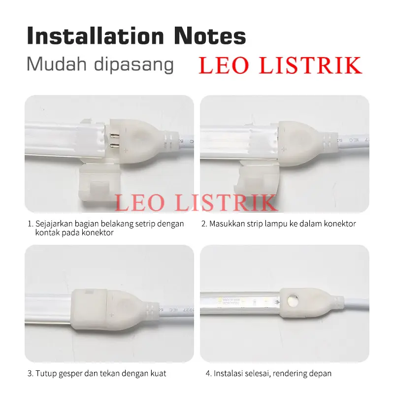 LAMPU LED STRIP SELANG MERAH PUTIH 3528 2835 220V + ADAPTOR 4