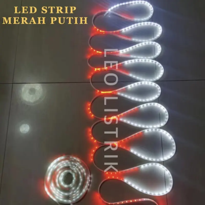LAMPU LED STRIP SELANG MERAH PUTIH 3528 2835 220V + ADAPTOR 1