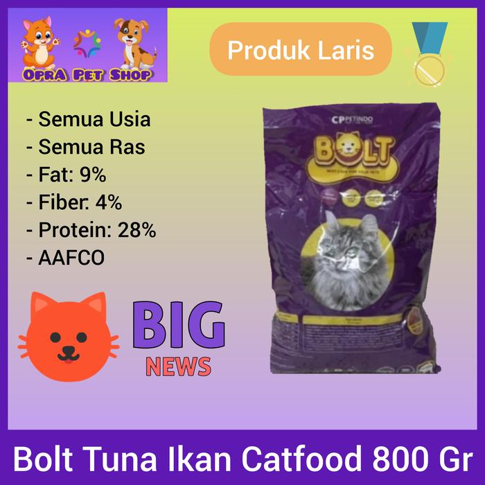 Gambar Makanan Kucing Bolt Tuna Ikan Repack 800Gr dari Opra Pet Shop Kota Tangerang Selatan Tokopedia