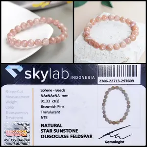 Gelang Pria Wanita Natural Batu Sunstone Feldspar Include Memo Lab